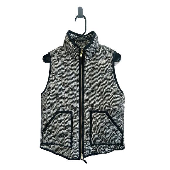 J Crew (S) Down Filled Vest Black Tan Puffer Double Zipper Women’s Size Small - Picture 1 of 15